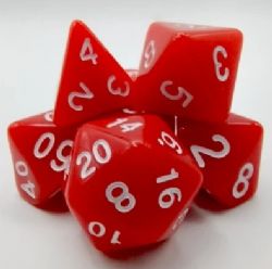 ENSEMBLE DE DÉS POLYÉDRIQUES – OPAQUE – ROUGE AVEC CHIFFRES BLANCS